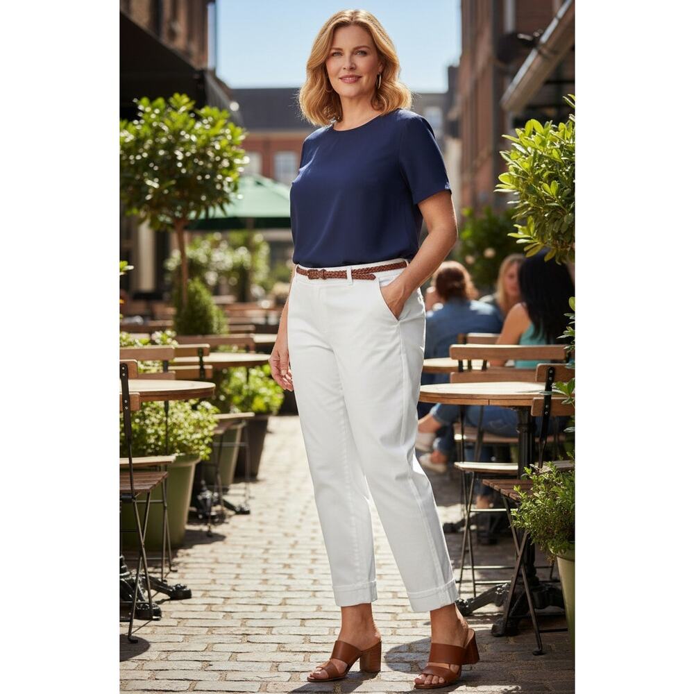 Talbots Women's White Hampshire Ankle Pants Plus 18W Cotton Blend Casual READ
